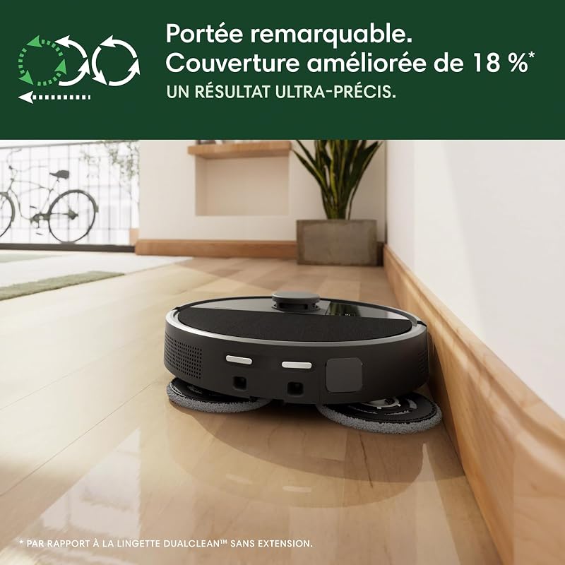 Roomba Plus 505 Combo Robot + AutoWash - Base Multifonction - Lavage et séchage à l'air Chaud des lingettes - PrecisionVision IA - LiDAR Clearview Pro - 75 Jours d'autovidage - Noir