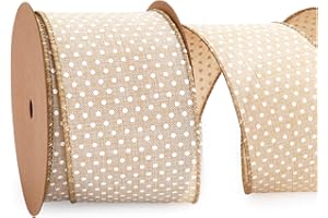 LaRibbons Brown Polka Dots Wired Burlap Ribbon 2.5 Inch x 12 Yards Spring Easter Summer Ribbon for Crafts Gift Wrapping Wreath Bow Decoration