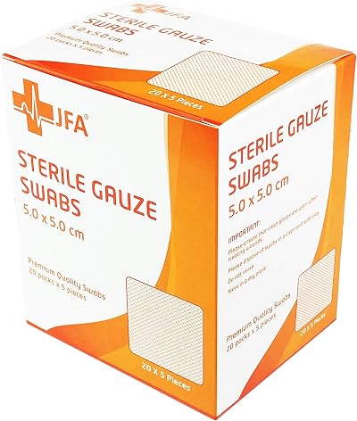 JFA Medical Premium Sterile Gauze Swabs 5cm x 5cm Pack of 100