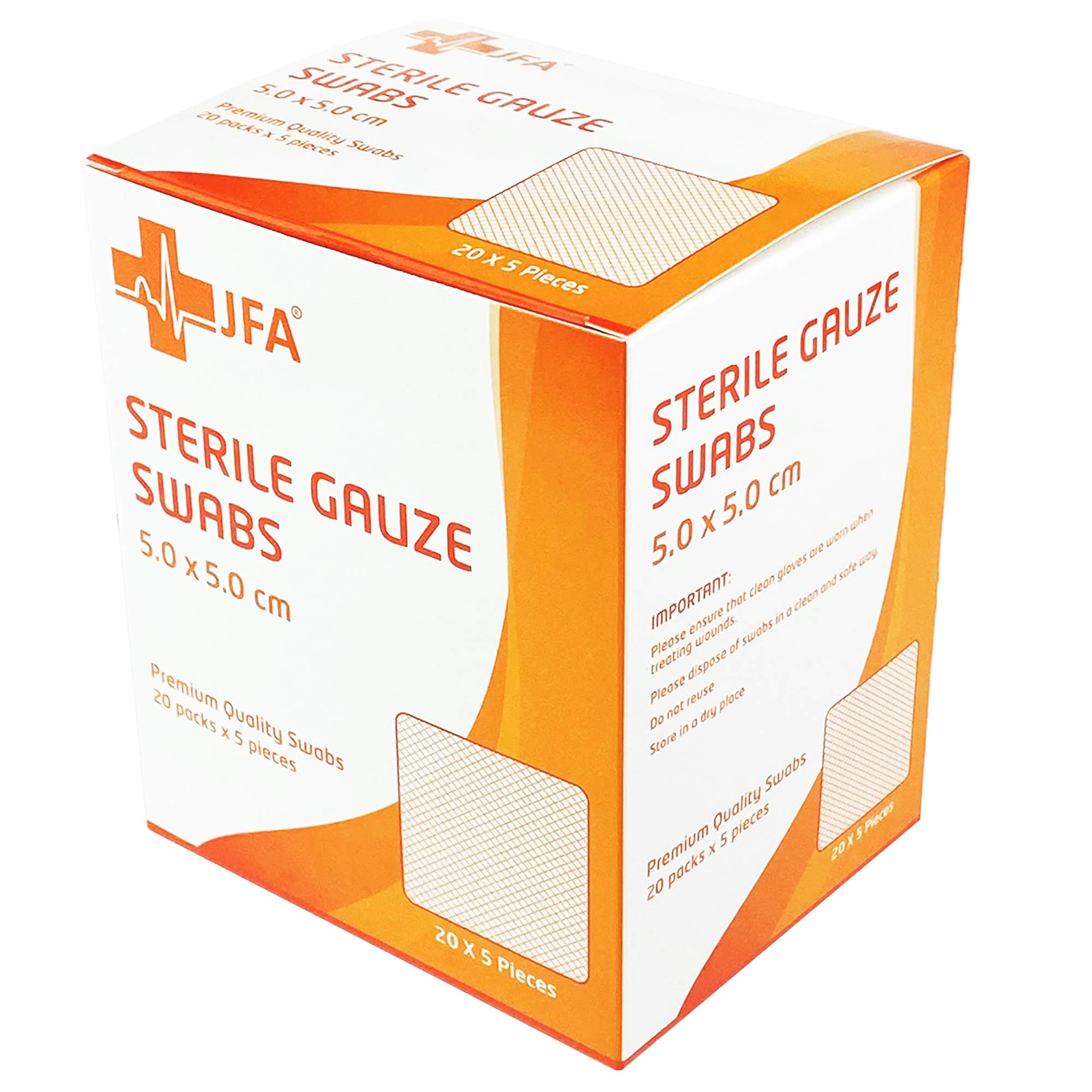 JFA Medical Premium Sterile Gauze Swabs 5cm x 5cm - Pack of 100