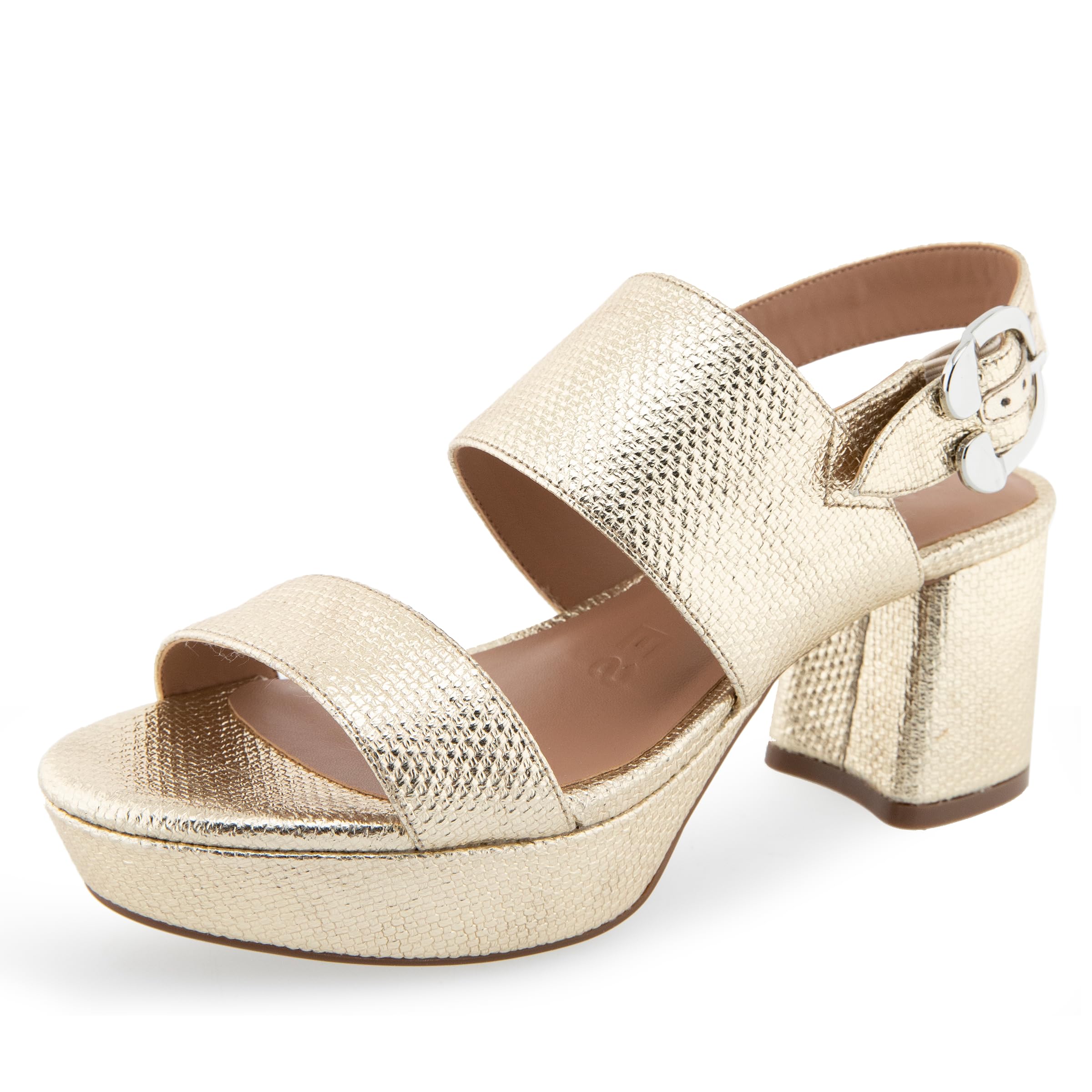 Aerosoles Women’s Camera Platform Heeled Sandal, Soft Gold Canvas, 7