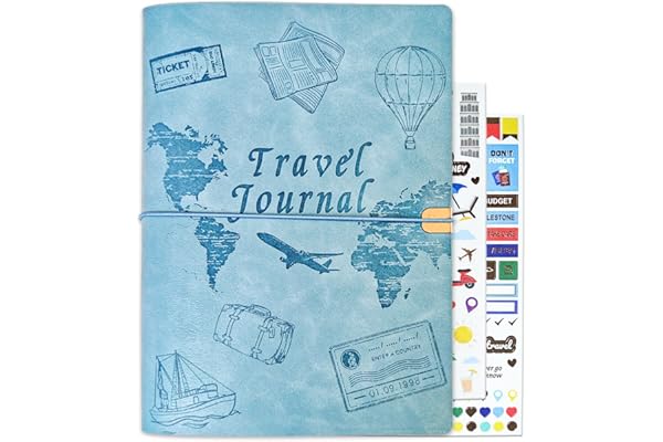 Tolivip Travel Journal for Women Men and Couples, Leather Travel Notebook with Prompts, Travel Memory Book & Adventure Book (Blue)