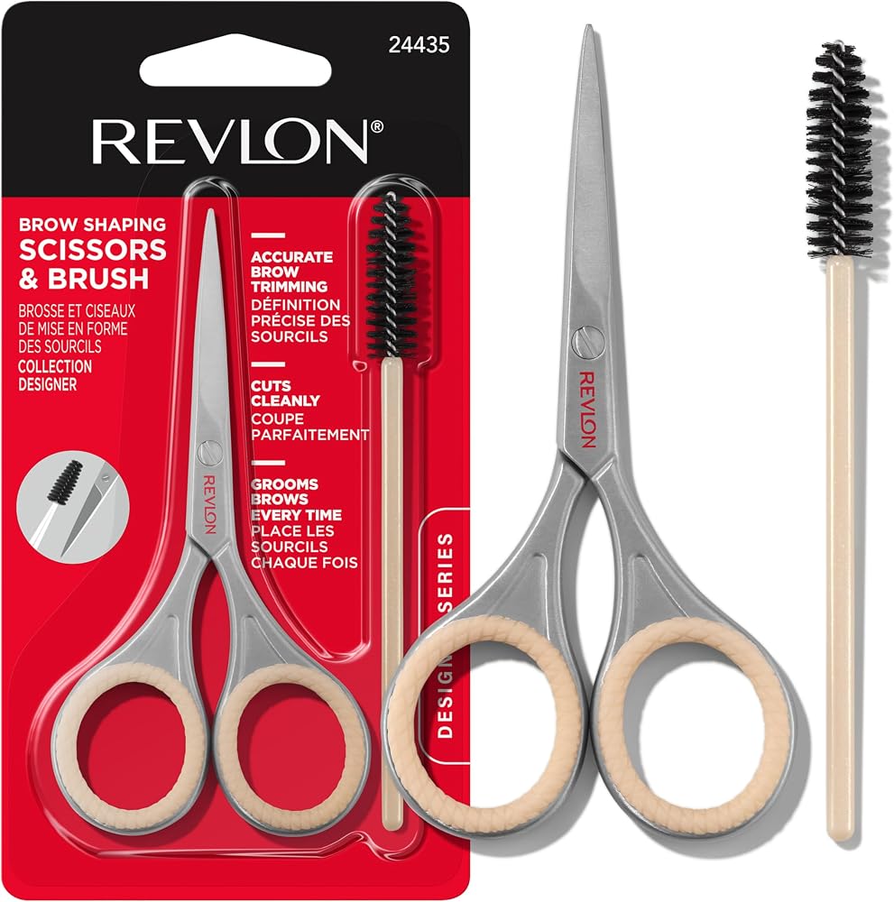 Revlon Designer Series 2-Piece Brow Set with Scissors & Spoolie Brush | Eyebrow trimming and shaping kit with brow scissor an