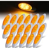 Ledvillage 17 Pcs 6.5&rdquo; Oval LED Amber Side Marker Lights 16LED Clearance Lights with Chrome Bezel Replacement 12V DC for Truck Peterbilt Kenworth Freightliner
