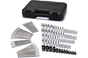 EMENTOL 107PCS Bit Socket Set, 1/4", 3/8" and 1/2" Drive, Hex/Torx/Tamper Proof Torx/E-Trox/Long Ball End Hex, CR-V, S2 Steel