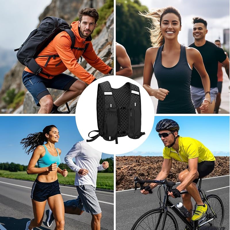 Chaleco de Running Unisex con Mochila, Ajustable, Ligero y Transpirable, Diseño con Espacio de Almacenamiento y Bandas Reflectantes, para Maratón, Jogging, Ciclismo, Trail Running