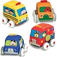 Melissa & Doug K's Kids Pull-Back Town Vehicle Set - Baby Toys Set with 4 Soft Toy Cars and Trucks, Surface Washable with Rem