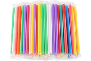 RENYIH 100 Pcs Smoothie Boba Individually Wrapped Straws, Jumbo Large Plastic Disposable Bubble Tea Milkshake Colorful Drinking Straws(0.43" Wide X 8.2" Long)
