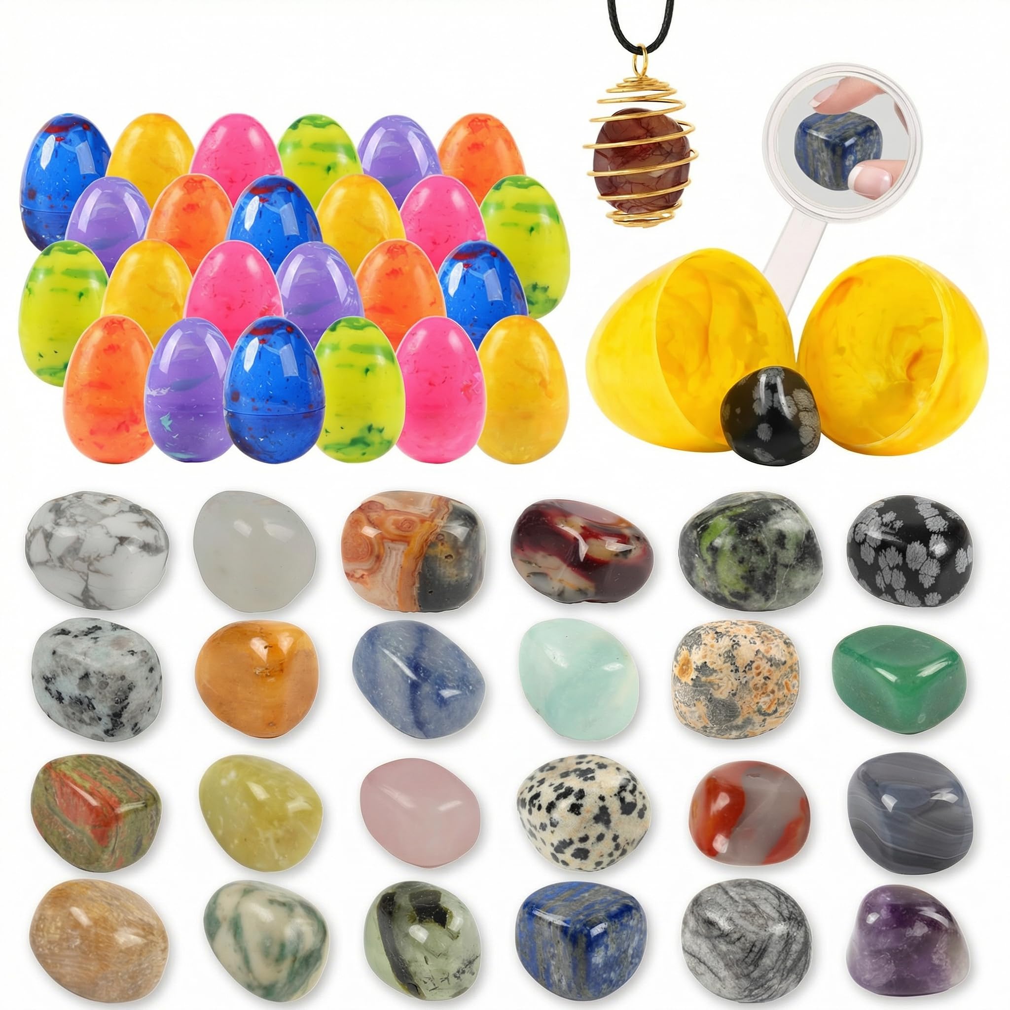 Voplintra 24 Pack Gem Filled Prefilled Easter Eggs, Gemstones Party Favors for Kids Prize Box Birthday Party Supplies, Easter Basket Stuffers, Easter Classroom Exchange Gift for Boys and Girls