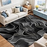 8x10 Area Rug Black White Modern Rug for Living Room Indoor Machine Washable Abstract Rugs for Bedroom Ultra Soft Dining Room Large Carpet Non-Slip Non-Shedding Throw Rug for Home Office