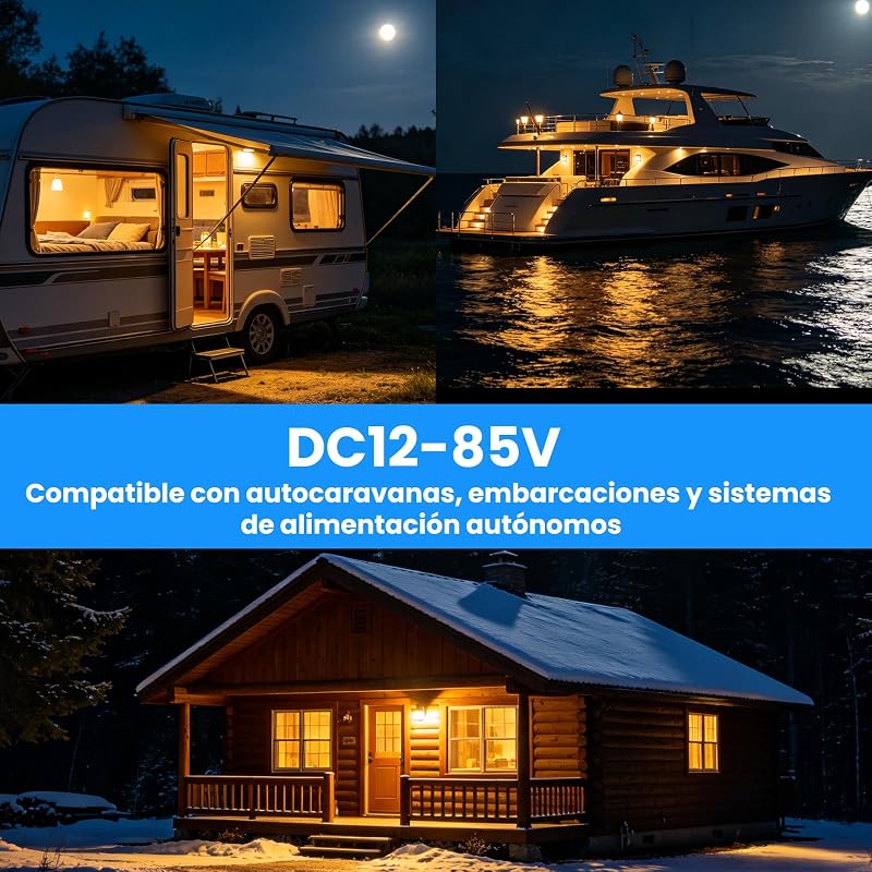 DC 12V Bombilla LED E27 con Remoto, 8W 500LM, 2-Pack — foto 5 de 7