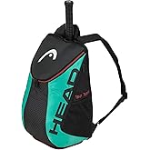 HEAD Tour Team Tennis Backpack 2 Racquet Carrying Bag w/Padded Shoulder Straps & Shoe Compartment - Black/Teal, One Size