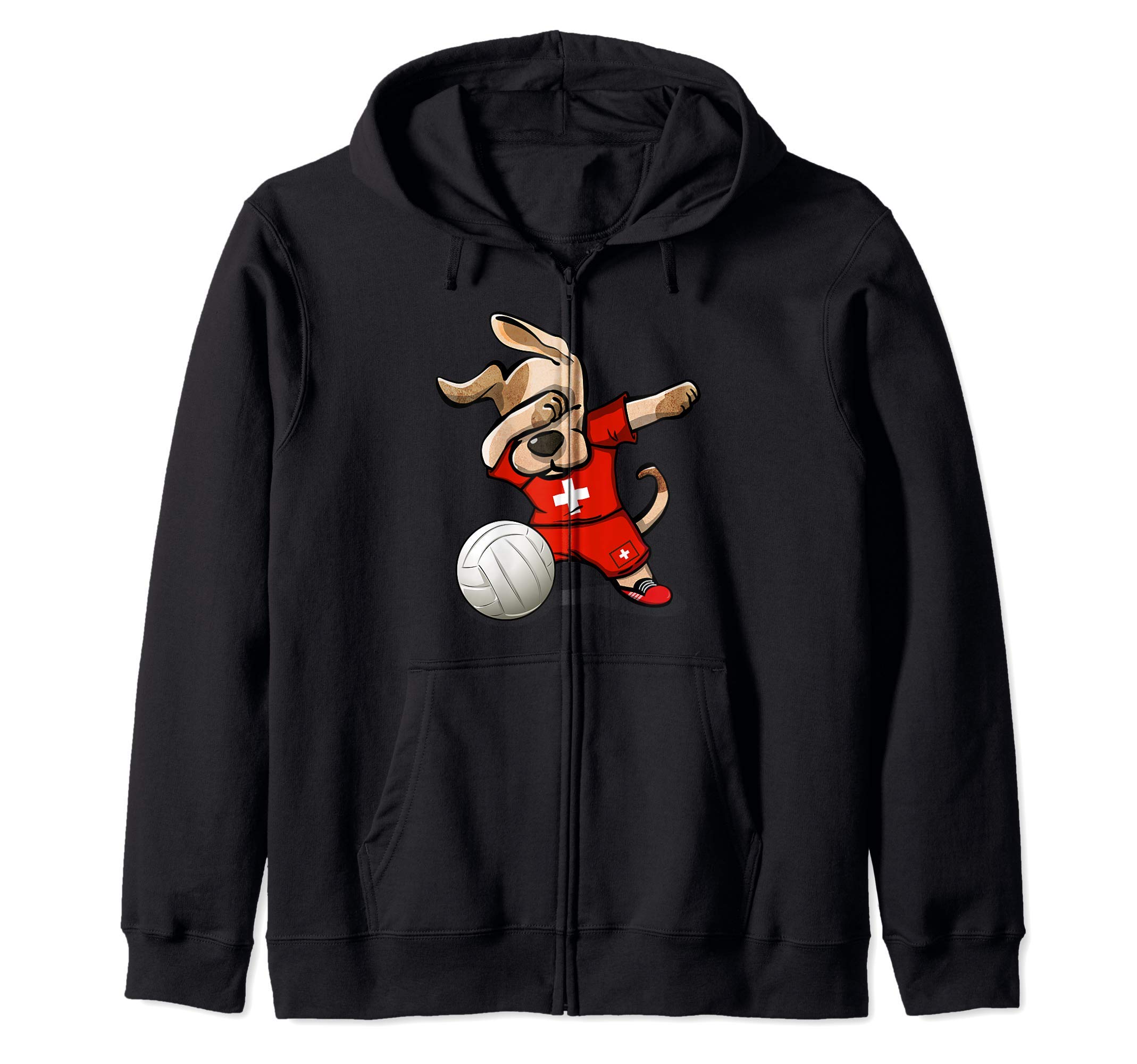 Dabbing Dog Proud Switzerland Volleyball Lovers - Swiss Flag Zip Hoodie