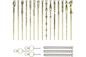 KINGVOWS Mini Magic Wand Set 15PCS Wizard Keychain Necklace Collection Wands Kit Witch Keyring Pendant Christmas Ornaments Decorations with Gift Box