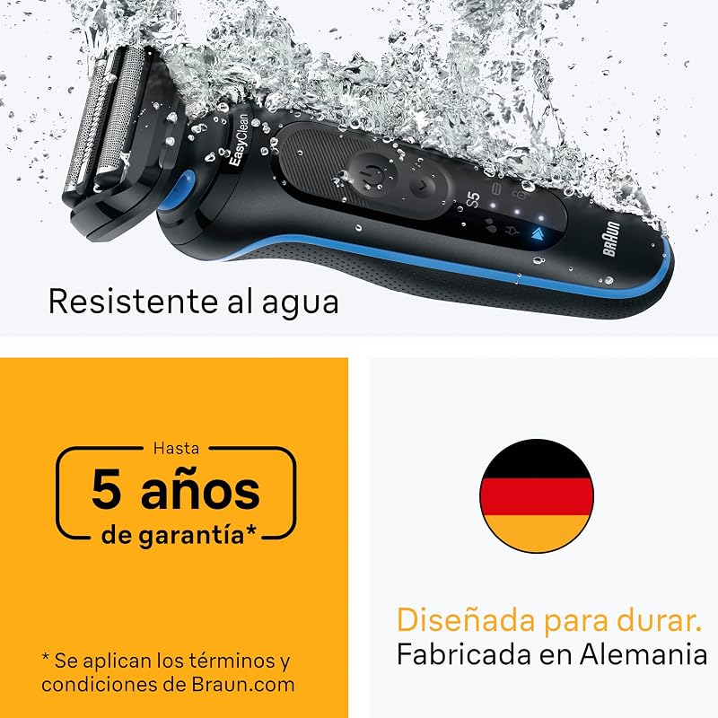 Barbeador Elétrico Braun Série 5, Barbeador Seco e Molhado, 2 Modos de Barbear, 50 Min de Uso, Carga Rápida, Aparador de Precisão, Estojo de Viagem, 52-B1200SI, Azul