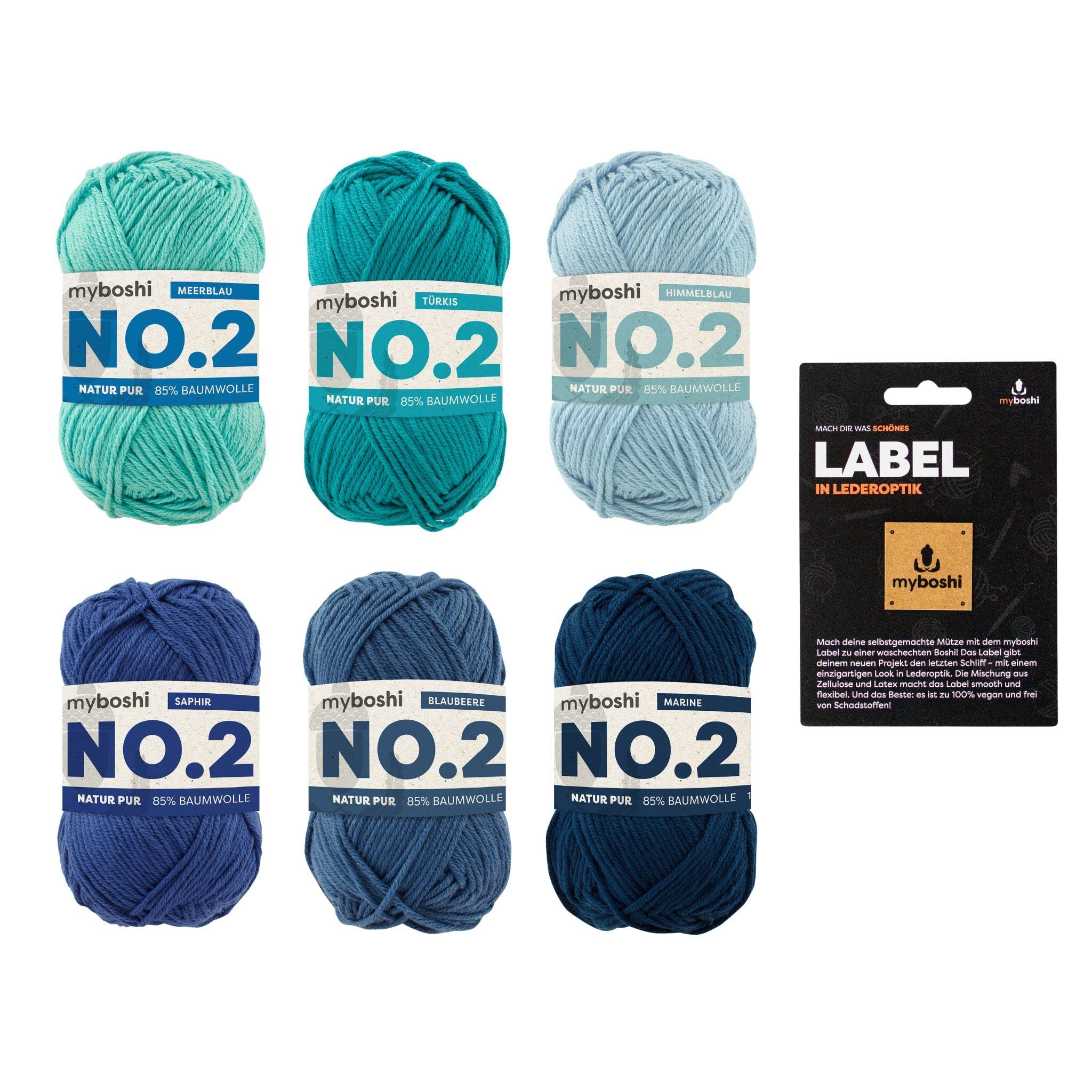 Myboshi Assortment No. 1 Blue Tones 10x50g – 3 Labels Lara's Creations Hat Instructions