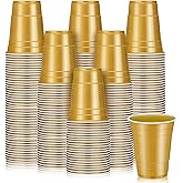 Lounsweer 100 Pack 16 Ounce Plastic Party Cups Heavy Duty Drinking Water Cups for Valentine Carnival St. Patrick's Day Holiday Festival Wedding Birthday Party Supplies(Gold)