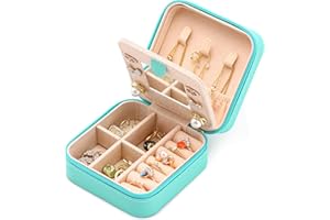 Neveika Jewelry Box with Mirror,Small Jewelry Organizer Box，Travel Jewelry Case for Women，Gift Jewelry Boxes for Female Girls (mirror blue)