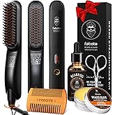 Beard Straightener Kit w/Beard Straightener, Beard Balm, Beard Growth Oil, Beard Styling Comb & Scissors, Upgraded 5-in-1 Beard Straightening, Unique Stocking Stuffer Gifts for Friend, Father & Him