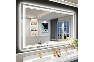 AWANDEE 60x36 LED Mirror for Bathroom with Front and Backlit, Anti-Fog LED Bathroom Mirror with Lights, Dimmable Lighted Vanity Mirror for Bathroom Wall with 3 Colors, Memory Function, Tempered Glass