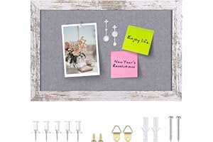 Aitakatta Gray Felt Bulletin Board, Decorative Hanging Bulletin Boards for Walls with White Rustic Wood Frame, Pin Board Vision Board for Office Home and School with Pins, Screws (2030,WH,1pc)