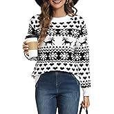 LYHNMW Women's Ugly Christmas Sweaters Snowflake Reindeer Long Sleeve Holiday Knit Xmas Sweater Pullover Tops