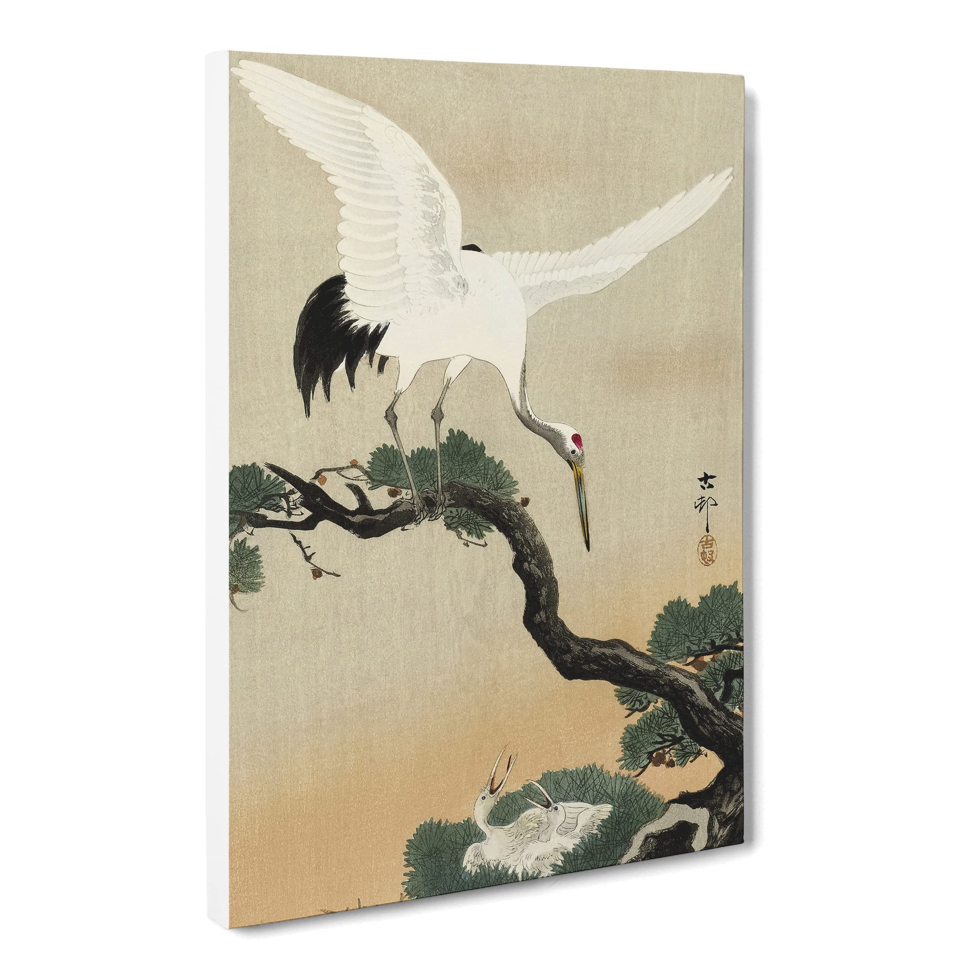 Japanese Crane Birds By Ohara Koson Canvas Print | Gallery Wrapped 30mm Frame Wall Art | 20x14 inches | Ready to Hang | Asian Bird Picture | Living Room Bedroom Lounge Office