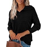Zenlonr Women's Sweaters 2025 Fall Winter Lapel V Neck Knit Sweater Long Sleeve Casual Soft Pullover Jumper Tops