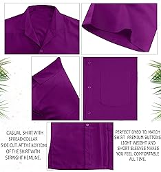 LA LEELA Mens Short Sleeve Button Down Solid Casual