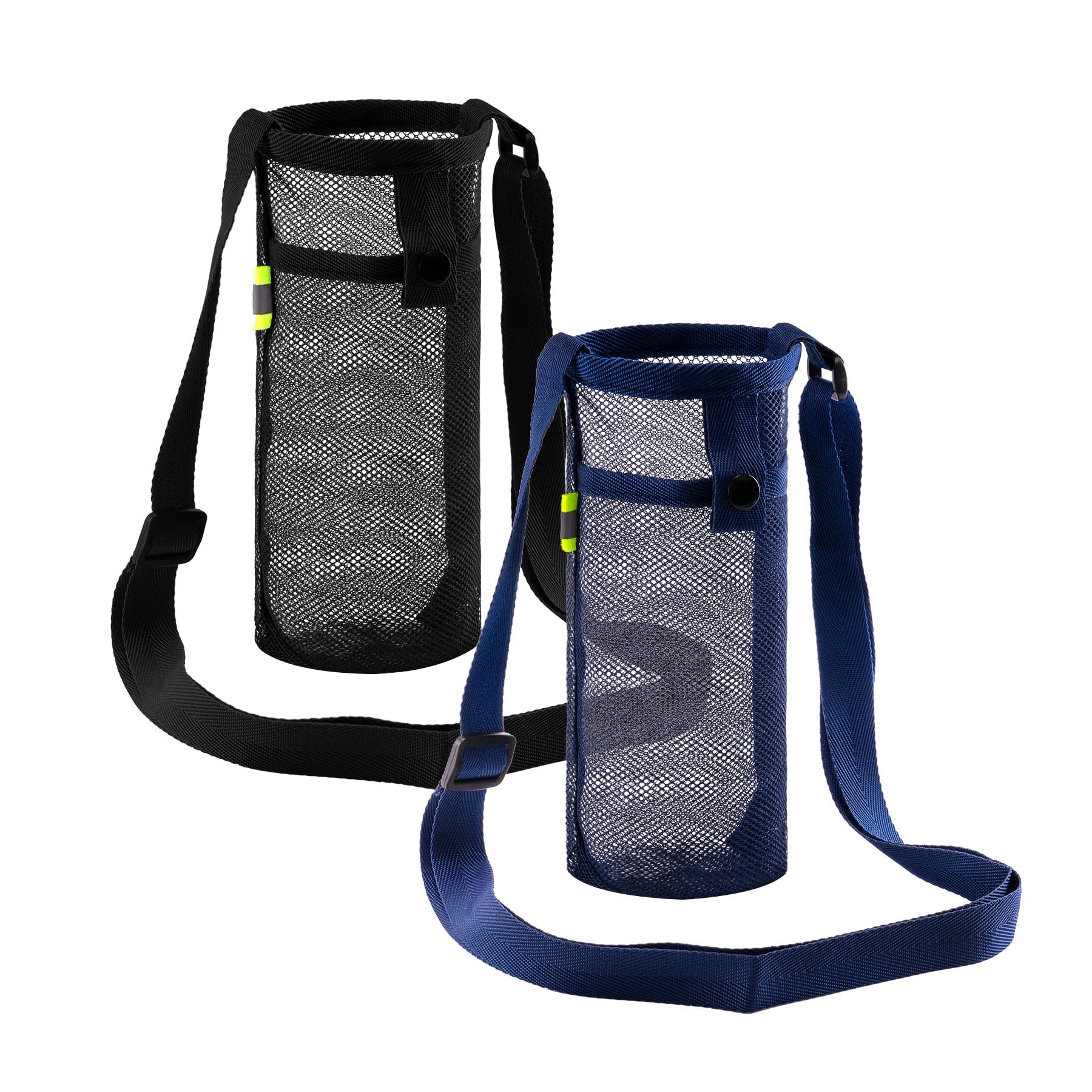Toptime 2 Pcs Adjustable Mesh Water Bottle Carrier with Shoulder Strap, Lightweight Water Bottle Bag with Pouch for Outdoor Walking Hiking Running