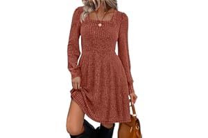 Sampeel Womens Square Neck Long Sleeve Fall Dresses Casual Babydoll Sweater Dress
