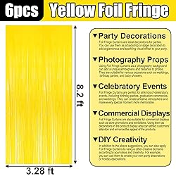 6 Pack Yellow Foil Fringe Curtain Backdrop, 3.28Ft