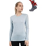 Merino.tech Merino Wool Base Layer Women 100% Merino Wool Lightweight, Midweight Long Sleeve Thermal Shirts + Wool Socks