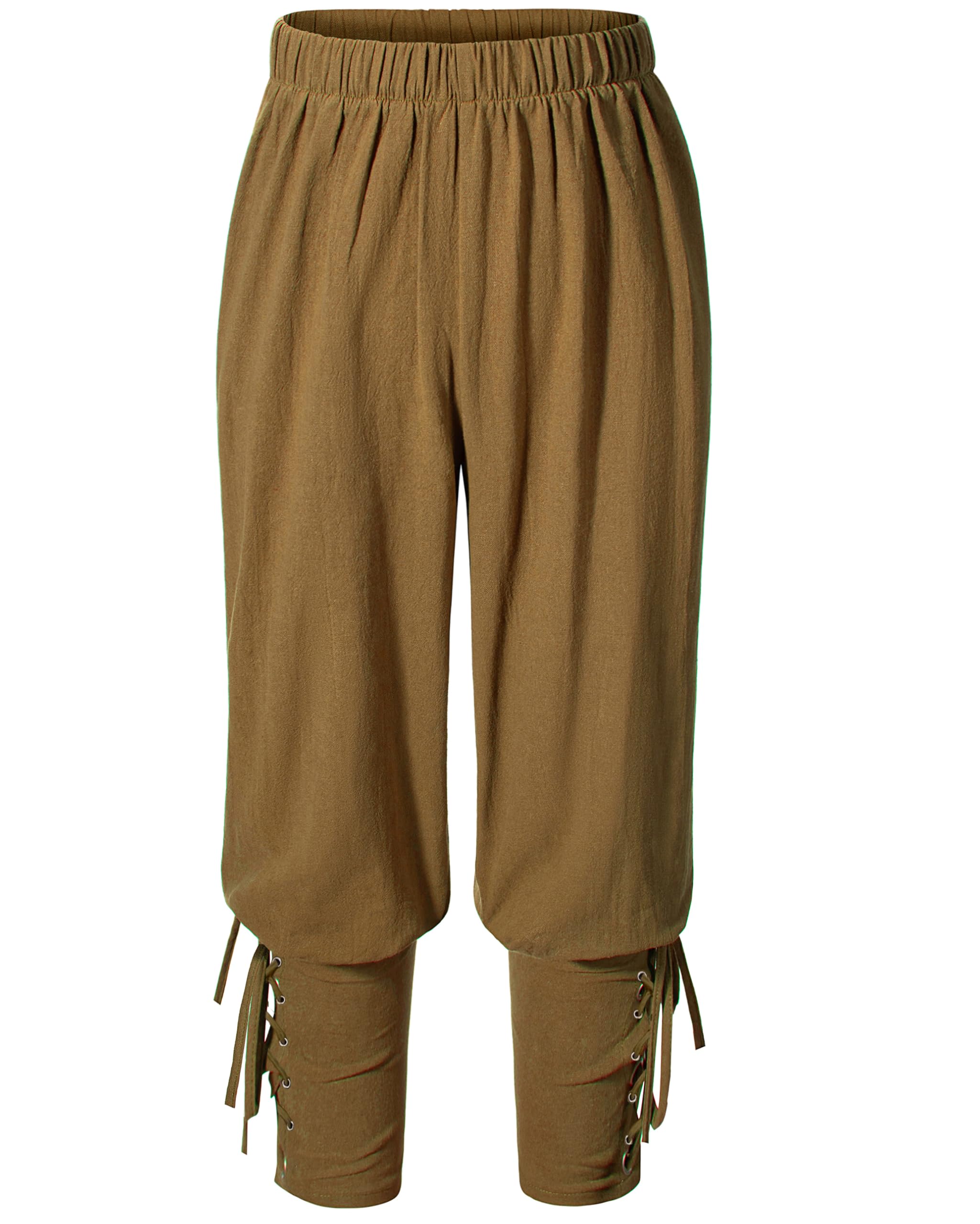 Photo 1 of Kids Renaissance Ankle Banded Pirate Pants Medieval Viking Lace Up Tapered Trousers Halloween Costume 8-10 Years Brown