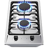 Eascookchef 2-Burner Gas Cooktop with Thermocouple Protection - NG/LPG Convertible 12" Stainless Steel Built-in Gas Stove Top for RV, Kitchen & Camping