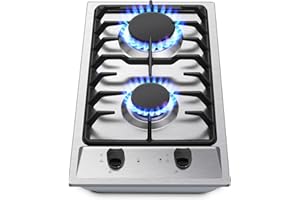 Eascookchef 2-Burner Gas Cooktop with Thermocouple Protection - NG/LPG Convertible 12" Stainless Steel Built-in Gas Stove Top for RV, Kitchen & Camping