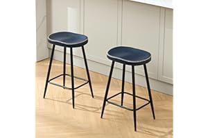 FIRAVOE Bar Stools Set of 2, Modern 24" Counter Height Bar Stools, Faux Leather Backless Saddle Stools for Kitchen Island (Navy Blue, 2 PCS 24'' Height)