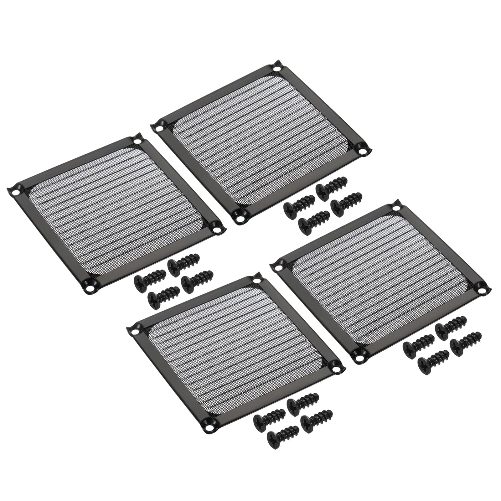 PATIKIL 90mm Fan Filter Grills with Screws, 4 Pack Aluminum Frame Stainless Steel Mesh Dustproof Cover for Computer Case, Black