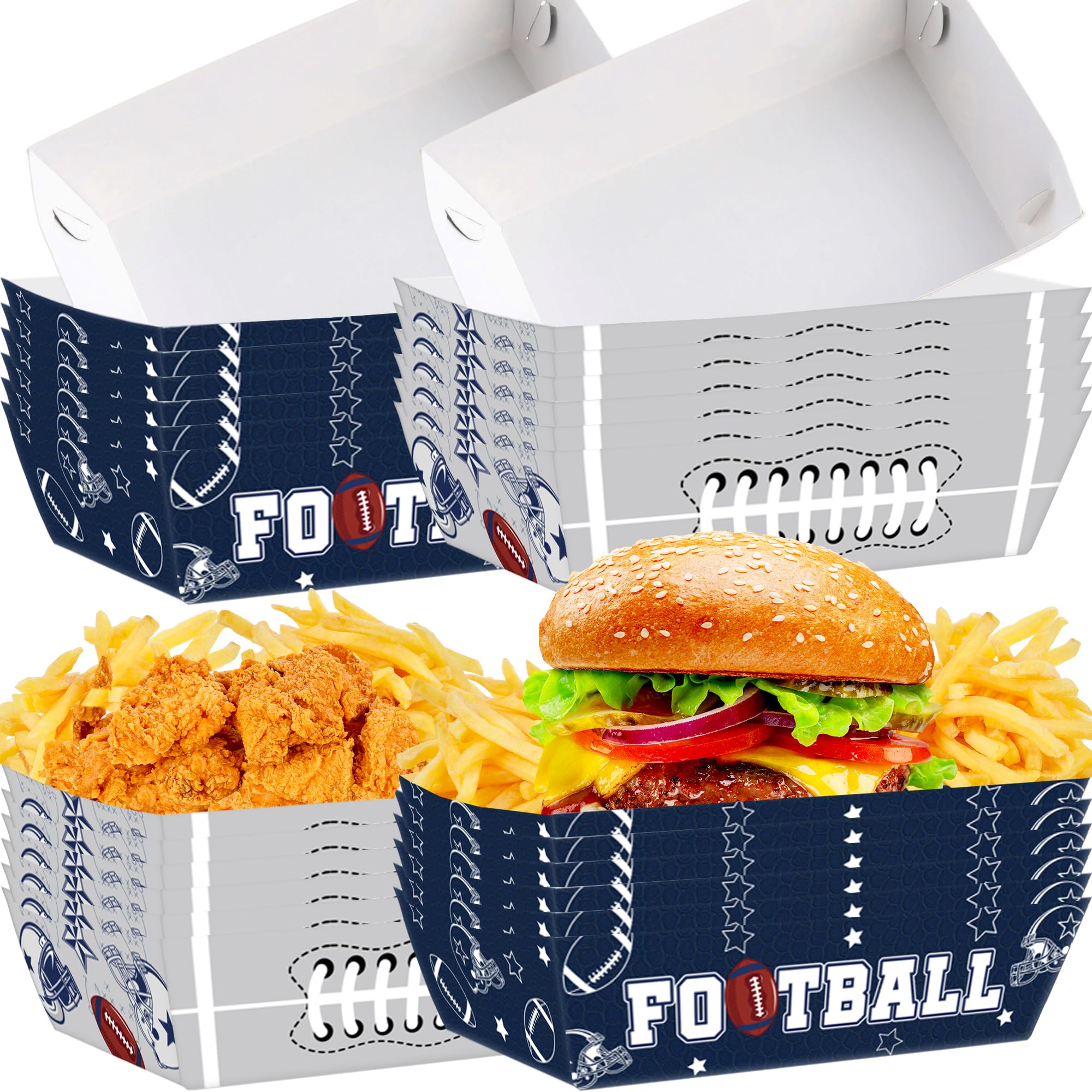 Photo 1 of **only about 14**iPartyGo Football Birthday Party Decorations - 50 Pcs Blue American Rugby Paper Boats Food Trays Serving Nacho Snacks Cowboy Sports Themed Decor Supplies for Boys Men Teens Fans Game Day Tailgate