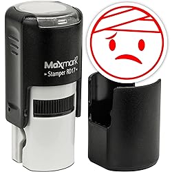 MaxMark Round Self Inking Emoji Stamp - Sick - Red
