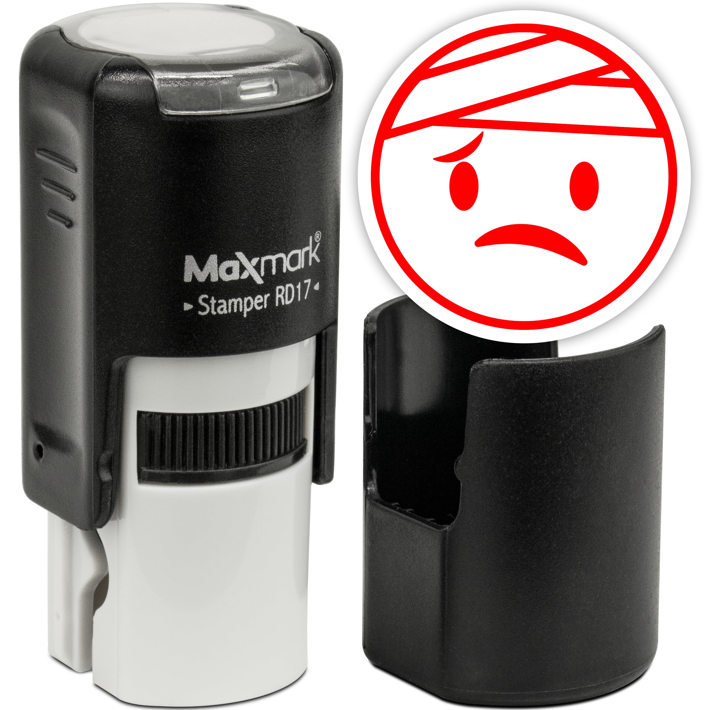 MaxMark Round Self Inking Emoji Stamp - Sick - Red