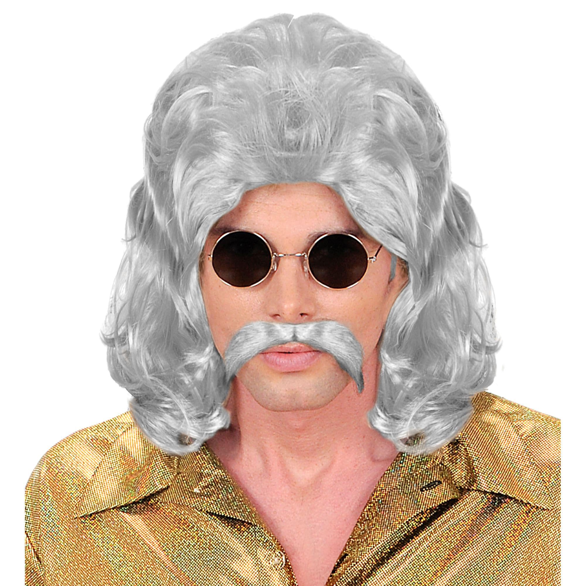 Mens 70s Man & Moustache - Grey Wig for Hair Accessory Fancy Dress