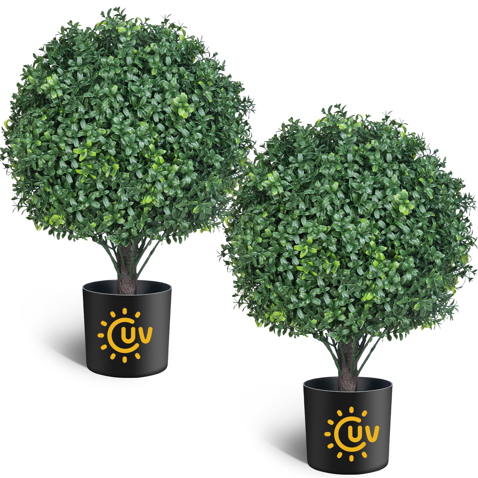 Photo 1 of 21.6“ Artificial Topiary Ball Trees Set of 2, UV Protected Outdoor Faux Potted Plants with Cement Pot, Evergreen Shrubs Bushes for Front Door Porch Garden Backyard