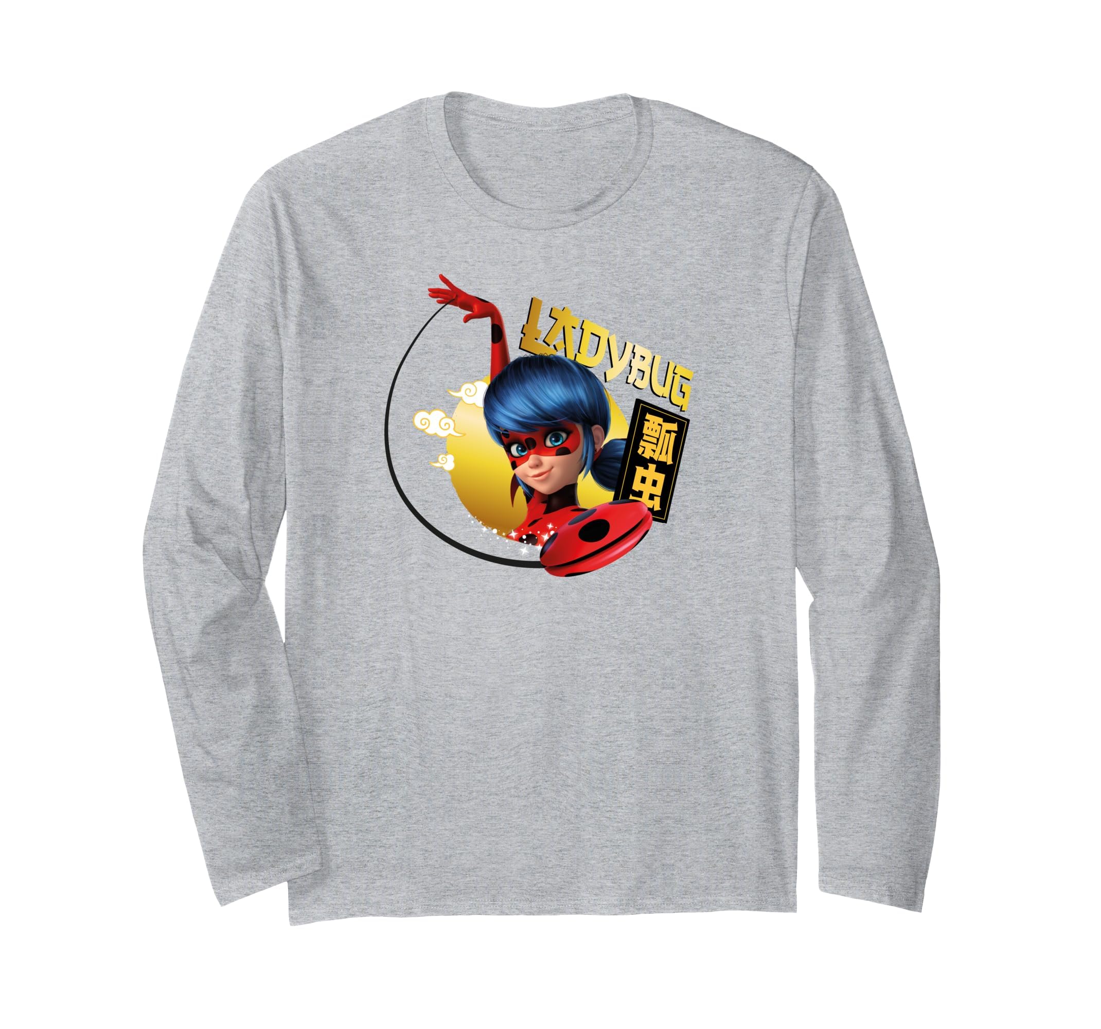 Miraculous Shanghai Ladybug and her Yoyo Long Sleeve T-Shirt, Adult Unisex, Heather Grey, Large