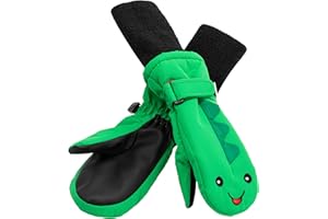 Maplefield Waterproof Kids Gloves with Fun Creatures - Long Cuff Keeps Kids Dry and Warm - Toddler Mittens with Thinsulate