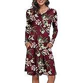 DouBCQ Women's Casual Long Sleeve Flowy Pleated Fall Dresses with Pockets