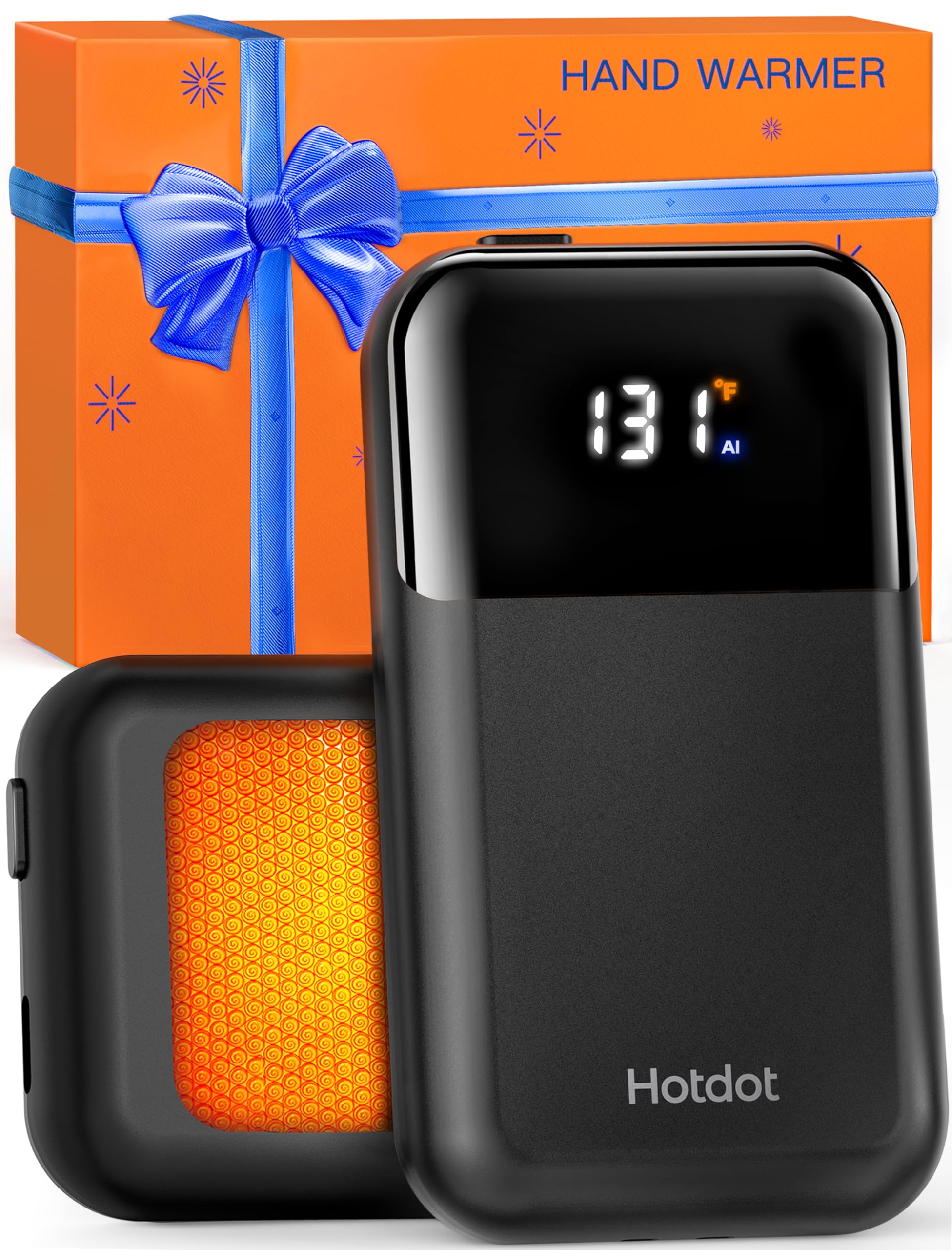 Hotdot Hand Warmers Rechargeable 2 Pack, 4 Heat Levels (104–131°F), Real-Time Temp & Battery Display, Electric Hand Warmers, Fast Heating, Fits in Gloves/Pocket, Gifts for Women & Men Image