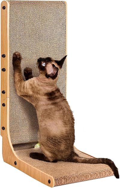 EHEYCIGA L Shape Vertical Cat Scratcher 68cm High with Ball Toy