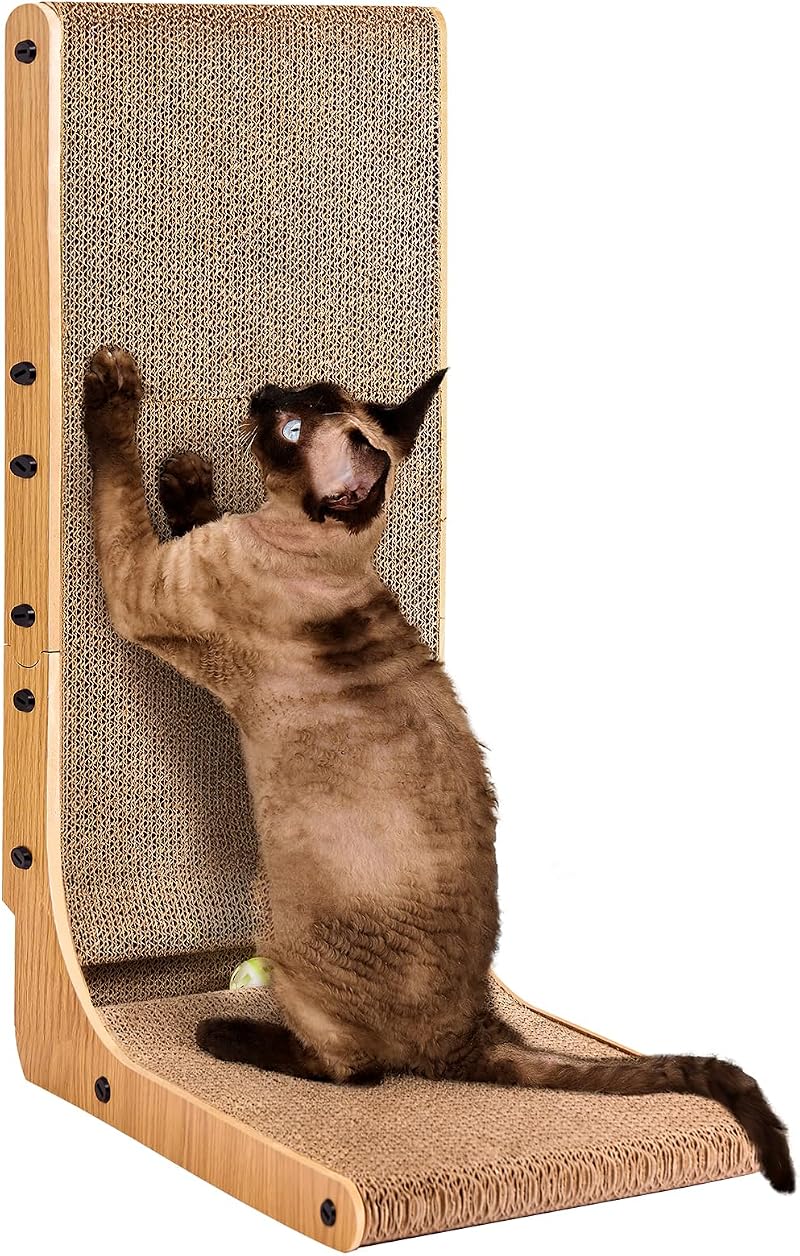 EHEYCIGA L Shape Vertical Cat Scratcher 68cm High with Ball Toy