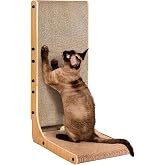 EHEYCIGA Cardboard Cat Scratcher for Indoor Cats, 26.8 Inch, Brown | L Shaped Scratching Post, Vertical Cat Scratching Board with Ball Cat Toy, Furniture Protector, Large Cat Scratch Pad
